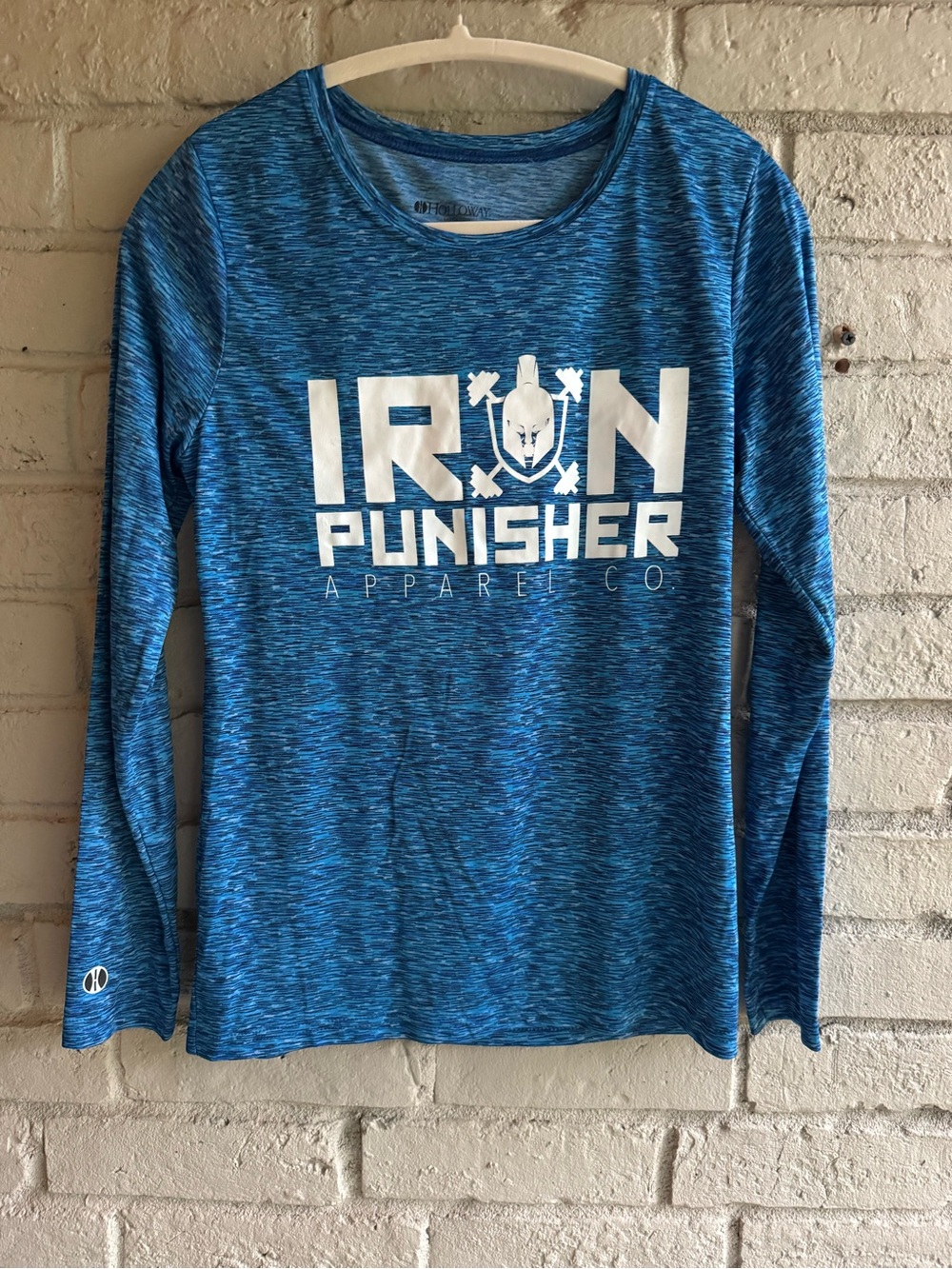 Ladies Sz S IRON PUNISHER APPAREL CO Blue Long-Sleeve Performance Top w/graphic